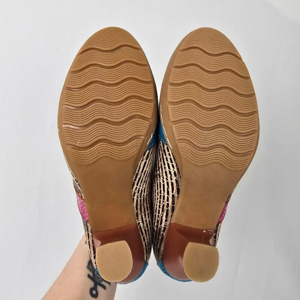 Socofy Blue & Orange Leather Ruffle Booties Size 6.5 - Picture 6 of 9